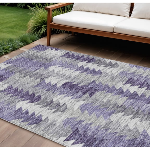 10' X 14' Purple Lavender And Gray Geometric Washable Indoor Outdoor Area Rug