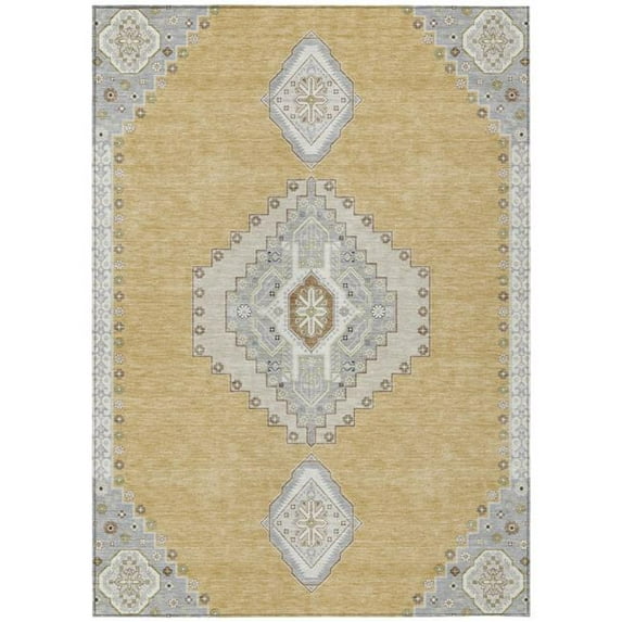 HomeRoots 598411 10 x 14 ft. Gold, Gray & Ivory Oriental Washable Indoor & Outdoor Rectangle Area Rug