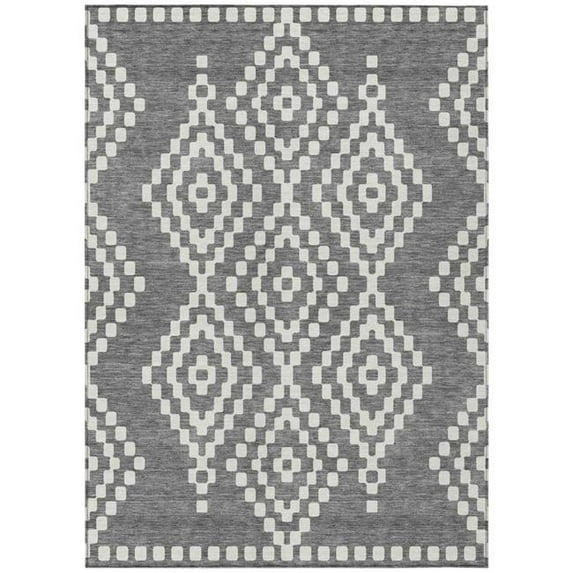 HomeRoots 592628 10 x 14 ft. Gray & Ivory Geometric Washable Indoor & Outdoor Rectangle Area Rug