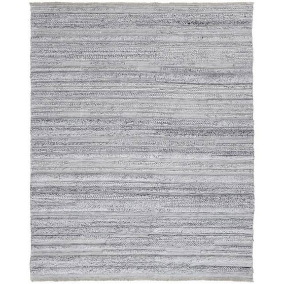 HomeRoots  10 x 14 ft. Gray Silver & Ivory Striped Hand Woven Stain Resistant Rectangle Area Rug - Gray Silver and Ivory - 10 x 14 ft.