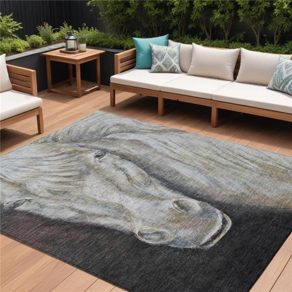 HomeRoots 630974 10 x 14 ft. Ivory & Charcoal Animal Print Washable Indoor & Outdoor Rectangle Area Rug