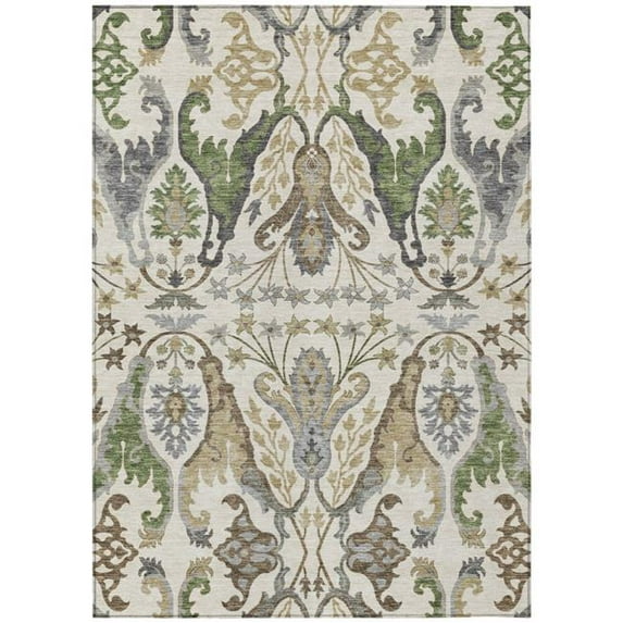 HomeRoots 605288 10 x 14 ft. Ivory, Green & Brown Floral Washable Indoor & Outdoor Rectangle Area Rug