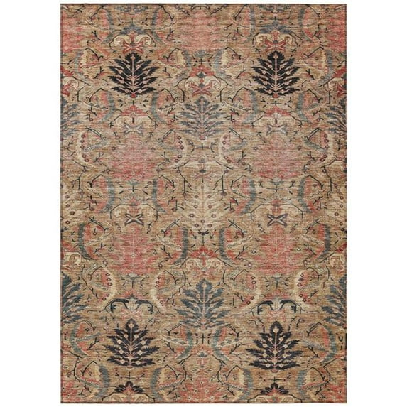HomeRoots 603322 10 x 14 ft. Khaki, Terra Cotta & Black Damask Washable Indoor & Outdoor Rectangle Area Rug