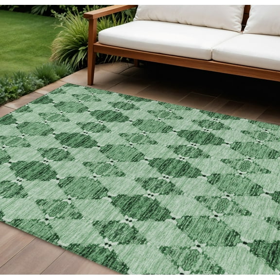 HomeRoots 578147 10 x 14 ft. Moroccan Washable Indoor & Outdoor Rectangle Area Rug, Emerald & Green