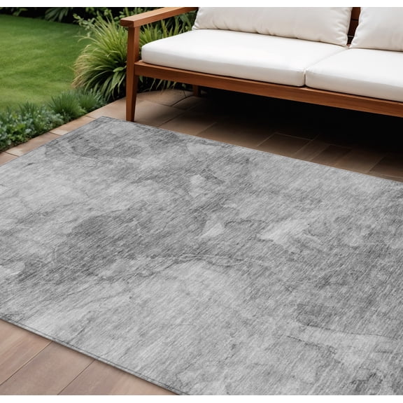 HomeRoots 581742 10 x 14 ft. Nautical Washable Indoor & Outdoor Rectangle Area Rug, Gray, Silver & Charcoal