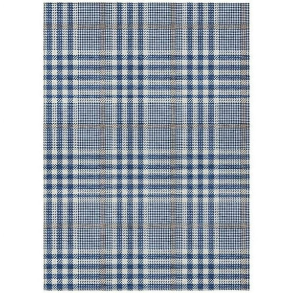 HomeRoots 601493 10 x 14 ft. Navy Blue, Ivory & Brown Plaid Washable Indoor & Outdoor Rectangle Area Rug