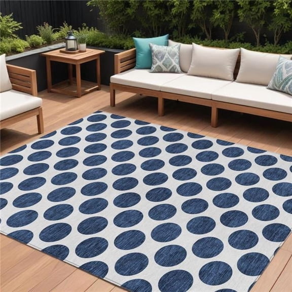HomeRoots 614928 10 x 14 ft. Navy Blue & Ivory Polka Dot Washable Indoor & Outdoor Rectangle Area Rug