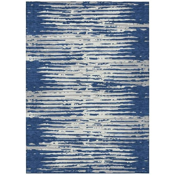 HomeRoots 592406 10 x 14 ft. Navy Blue & Ivory Striped Washable Indoor & Outdoor Rectangle Area Rug