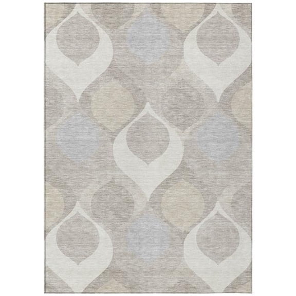 HomeRoots 584781 10 x 14 ft. Ogee Washable Indoor & Outdoor Rectangle Area Rug, Ivory, Beige & Tan