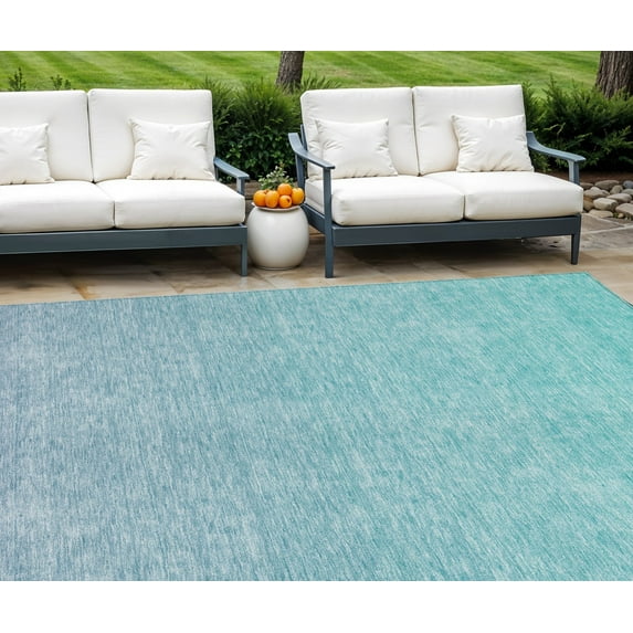HomeRoots 588989 10 x 14 ft. Ombre Washable Indoor & Outdoor Rectangle Area Rug, Sky Blue & Teal Blue