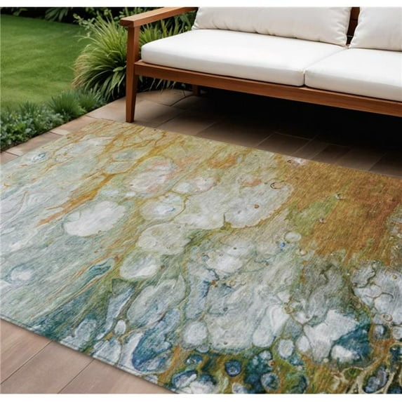 HomeRoots 608618 10 x 14 ft. Orange Abstract Washable Indoor & Outdoor Rectangle Area Rug
