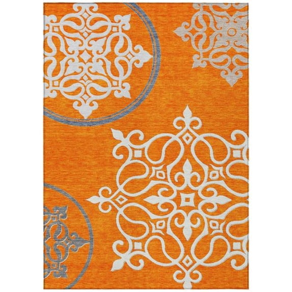 HomeRoots 591380 10 x 14 ft. Orange, Gray & Ivory Floral Medallion Washable Indoor & Outdoor Rectangle Area Rug