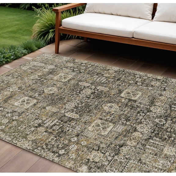 10' X 14' Coffee And Beige Oriental Washable Indoor Outdoor Area Rug