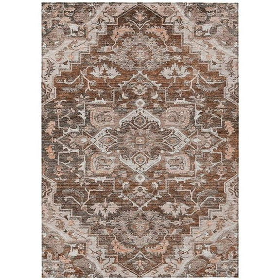 HomeRoots 586425 10 x 14 ft. Oriental Washable Indoor & Outdoor Rectangle Area Rug, Terra Cotta, Brown & Copper