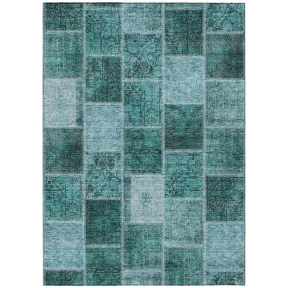 HomeRoots 586335 10 x 14 ft. Patchwork Washable Indoor & Outdoor Rectangle Area Rug, Teal Blue, Aqua & Charcoal