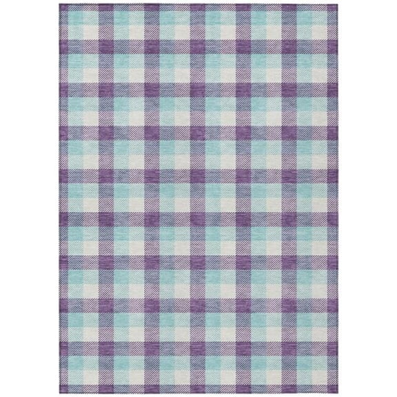 HomeRoots 601427 10 x 14 ft. Purple Aqua & Beige Plaid Washable Indoor & Outdoor Rectangle Area Rug