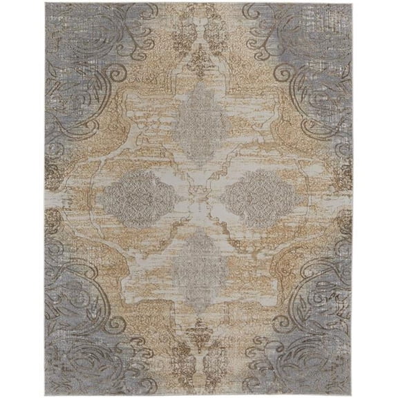 HomeRoots  10 x 14 ft. Silver Tan & Gray Floral Power Loom Rectangle Area Rug - Silver Tan and Gray