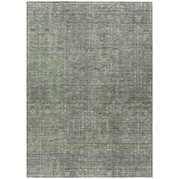 HomeRoots 587049 10 x 14 ft. Southwestern Washable Indoor & Outdoor Rectangle Area Rug, Fern Green & Gray