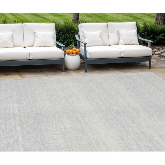 10' X 14' Silver And Gray Striped Washable Indoor Outdoor Area Rug