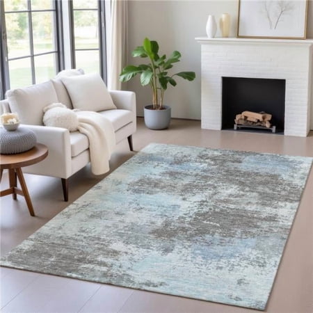 HomeRoots 630668 10 x 14 ft. Taupe & Sky Blue Abstract Washable Indoor & Outdoor Rectangle Area Rug