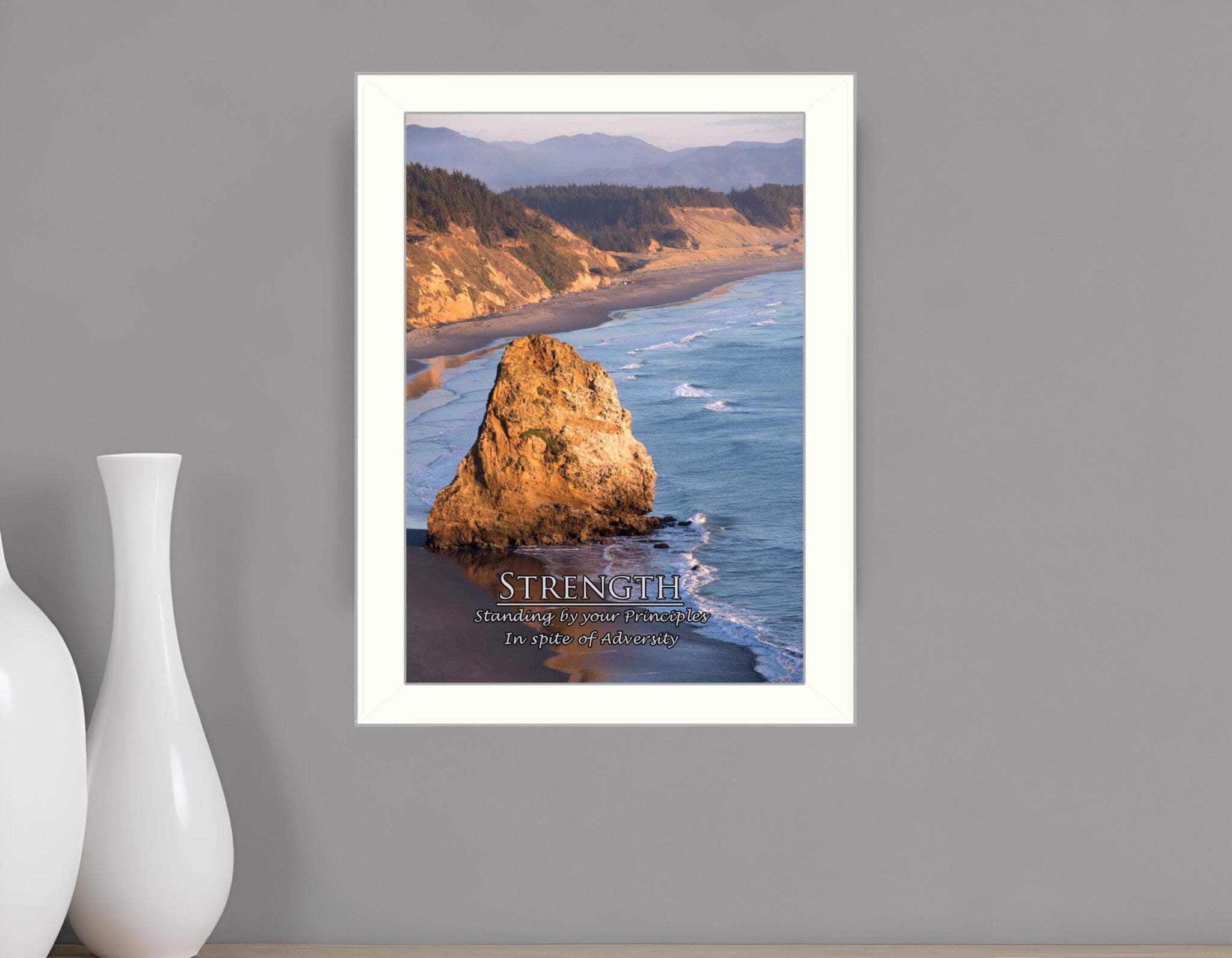 Strength Motivational Religious Quote White Framed Canvas Print