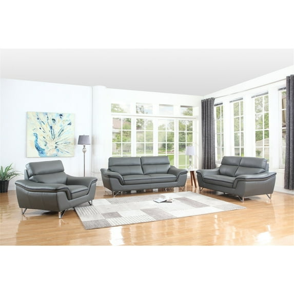 HomeRoots 329498 108 in. Charming Grey Leather Sofa Set