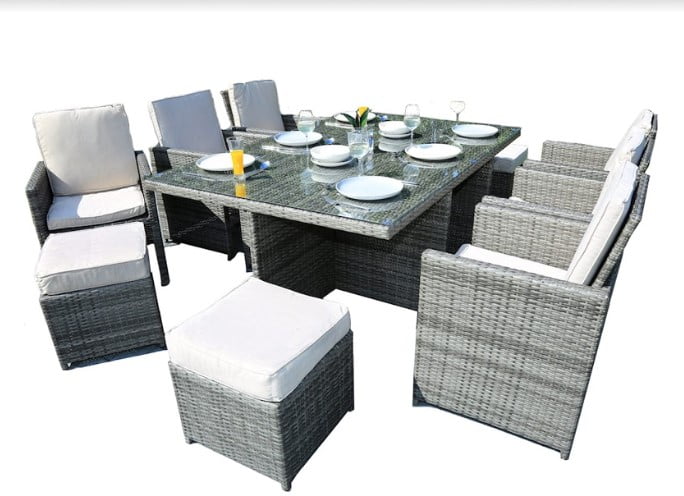 Gray Wicker 11-Piece Outdoor Dining Set with Cushions