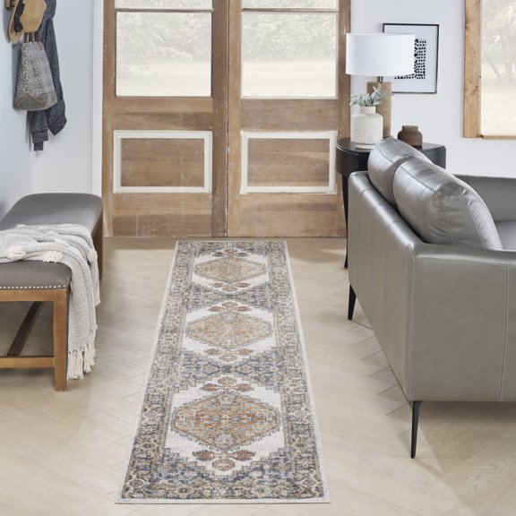 HomeRoots 521746 12 ft. Gray Oriental Power Loom Distressed Washable Runner Rug