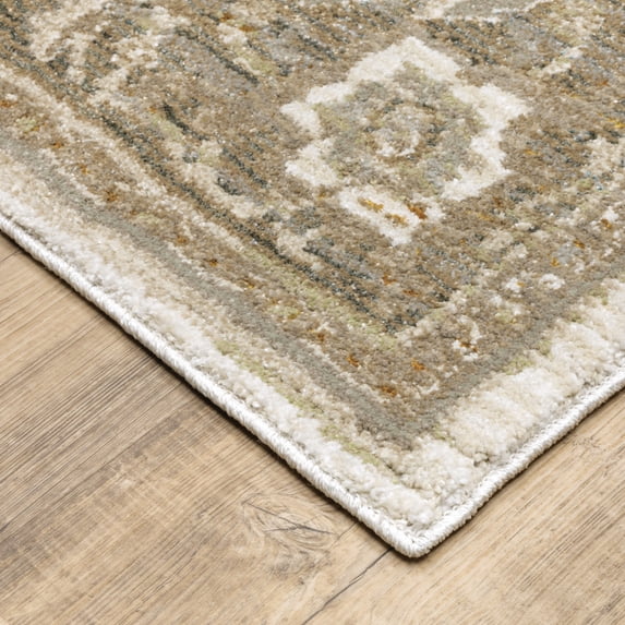 2' X 10' Beige And Ivory Oriental Power Loom Runner Rug