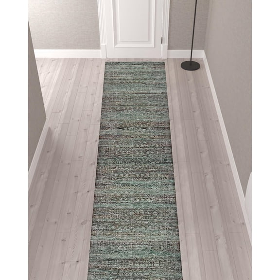 2' X 10' Blue And Purple Oriental Power Loom Stain Resistant Runner Rug