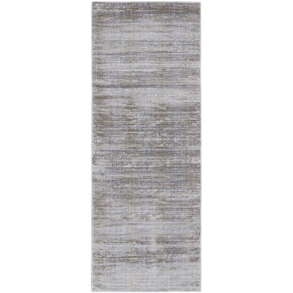 12' Taupe Silver And Tan Abstract Power Loom Runner Rug