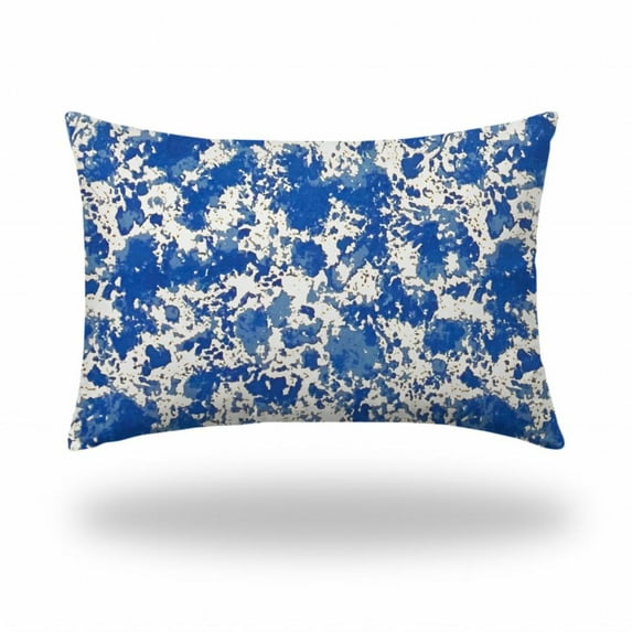 HomeRoots 12" X 18" Blue And White Enveloped Lumbar Indoor Outdoor Pillow Cover