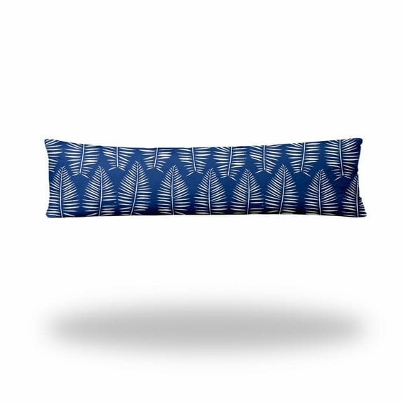 HomeRoots 12" X 48" Blue And White Enveloped Tropical Lumbar Indoor Outdoor Pillow