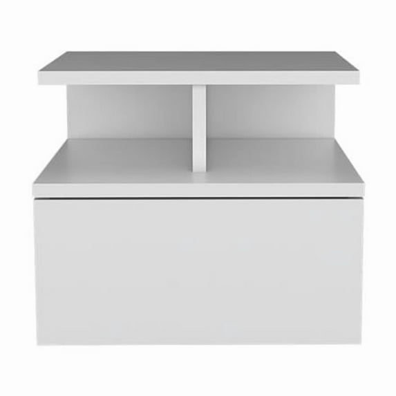 HomeRoots 12 in. One Drawer Faux Wood Floating Nightstand, White