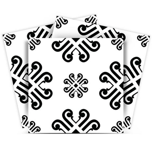 HomeRoots 555890 12 x 12 in. Black & White Daisy Peel & Stick Removable Tiles