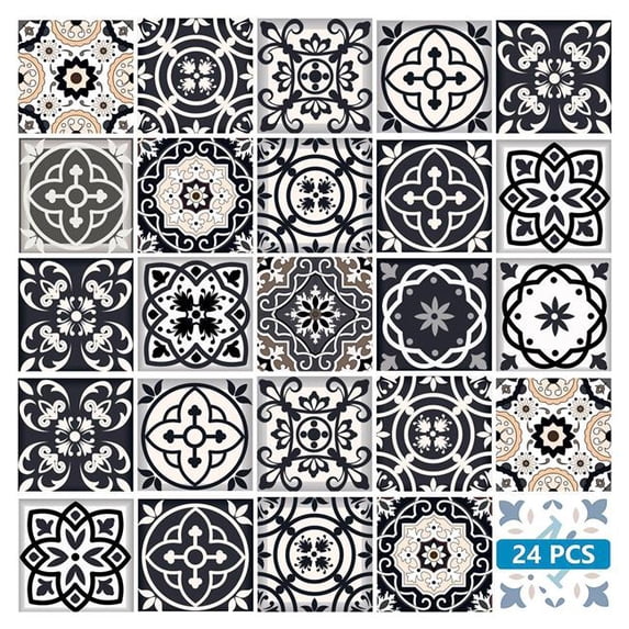 HomeRoots 556430 12 x 12 in. Black, White & Tan Peel & Stick Removable Tiles