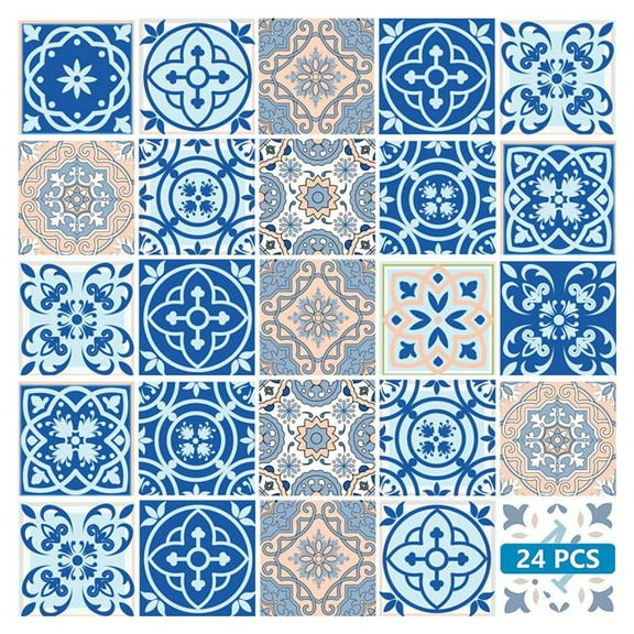 HomeRoots 556428 12 x 12 in. Dark & Light Blue Mosaic Peel & Stick Removable Tiles