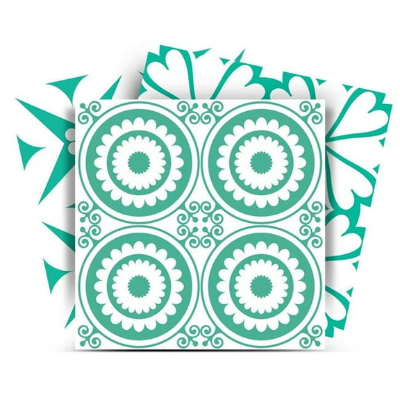 HomeRoots 556394 12 x 12 in. Light Green & White Geo Peel & Stick Removable Tiles