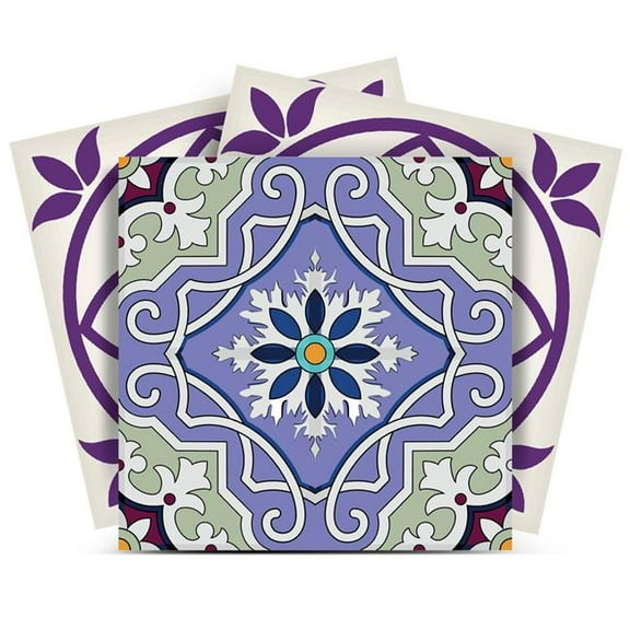 HomeRoots 556413 12 x 12 in. Vintage Purple & Taupe Mosaic Peel & Stick Removable Tiles