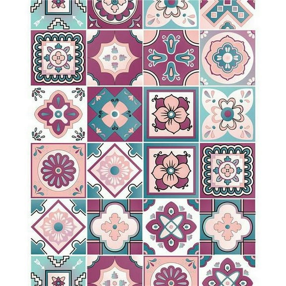 HomeRoots 556403 12 x 12 in. Vintage Turq Blush & Mauve Peel & Stick Removable Tiles