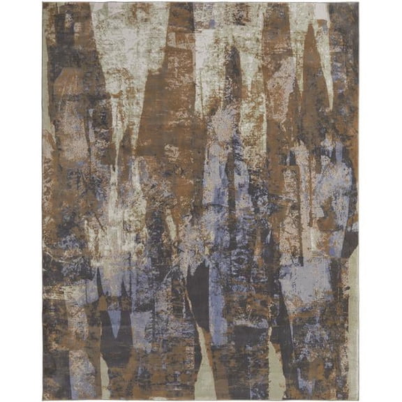 HomeRoots  12 x 15 ft. Brown Blue & Ivory Abstract Power Loom Distressed Rectangle Area Rug - Blue and Ivory - 0.39in. H x 144in. W x 180in. D