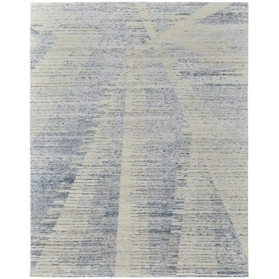 HomeRoots 566649 12 x 15 ft. Ivory & Blue Abstract Hand Knotted Worn Faded Rectangle Area Rug