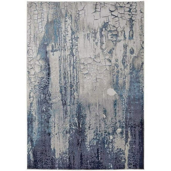 HomeRoots 12 x 15 ft. Ivory Blue & Black Abstract Power Loom Distressed Rectangle Area Rug - Ivory Blue and Black - 12 x 15 ft.