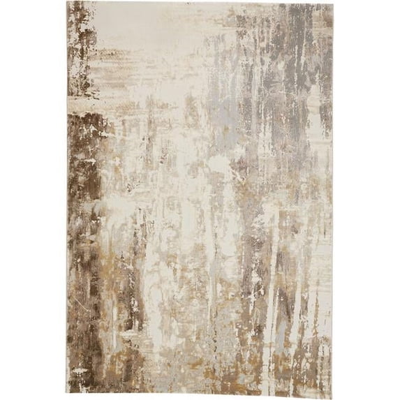 HomeRoots 12 x 15 ft. Tan Ivory & Gray Abstract Rectangle Area Rug - Tan Ivory and Gray