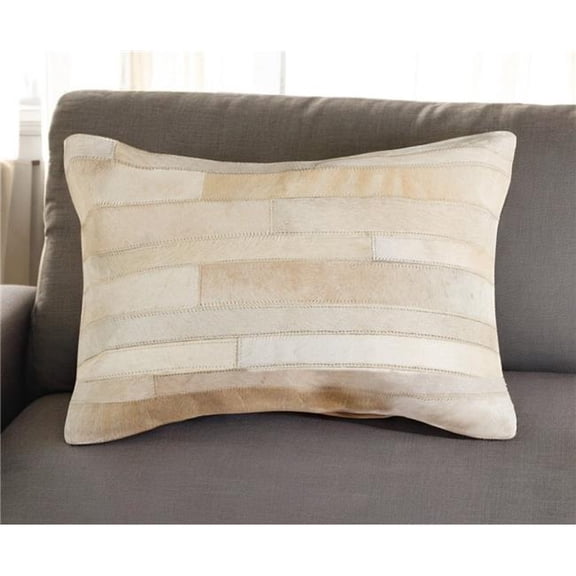 HomeRoots 544625 12 x 20 in. Natural Patchwork Cowhide Lumbar Throw Pillow