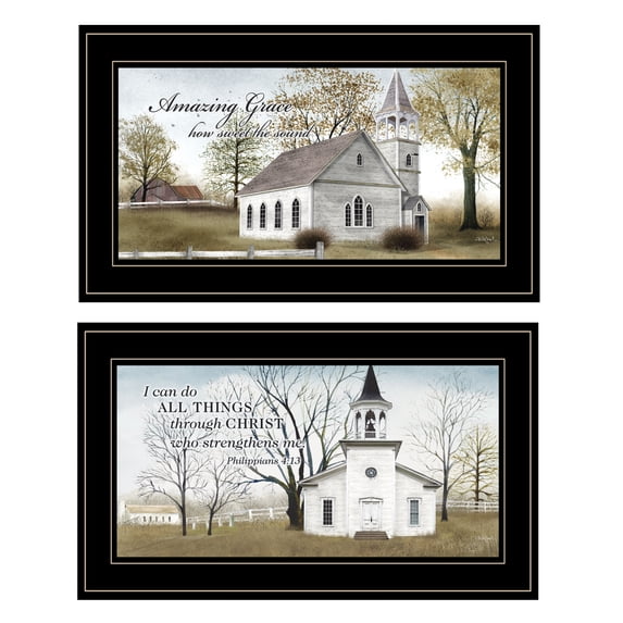 HomeRoots 12 x 21 x 1 in. Amazing Grace 4 Black Framed Print Wall Art - Set of 2