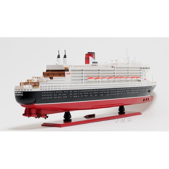 13" Black and Red RMS Queen Mary II Large Boat Hand Painted Decorative Boat