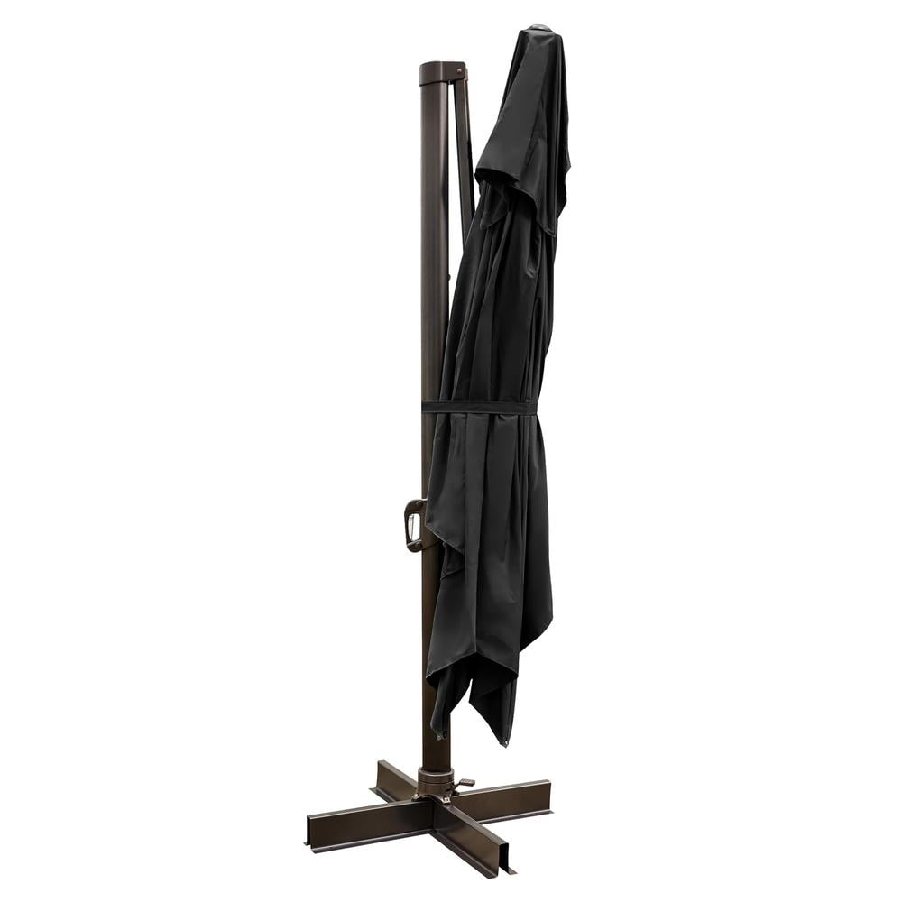 13' Black Polyester Rectangular Cantilever Patio Umbrella with Stand