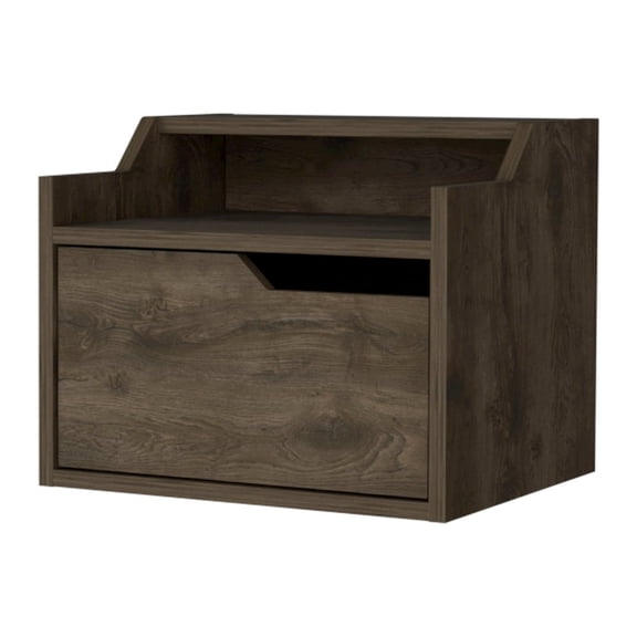 HomeRoots 13 in. One Drawer Faux Wood Floating Nightstand, Brown