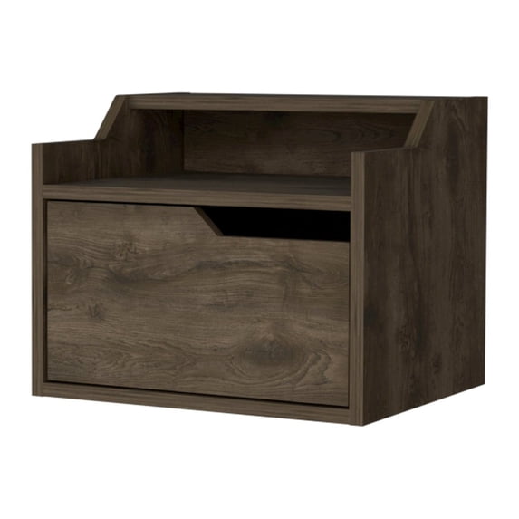 HomeRoots 13 in. One Drawer Faux Wood Floating Nightstand, Brown